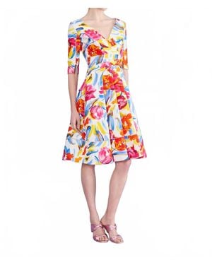 Talbot Runhof Painter Blossoms Piqué Day Dress - Red