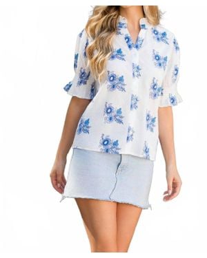 Thml Floral Short Sleeve Blouse - Blue