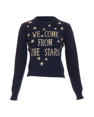 Alberta Ferretti Cashmere Blend Lurex Crew Neck Sweater - Blue