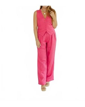 Elan Jess Pleated Linen Pants - Pink