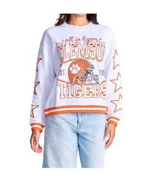Stewart Simmons Clemson Hometeam Heathered Crewneck Sweatshirt - White