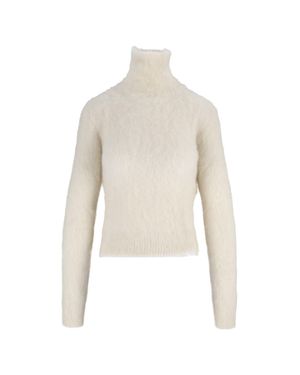 Dondup Dolcevita Fuzzy Knit Ribbed Turtleneck - White