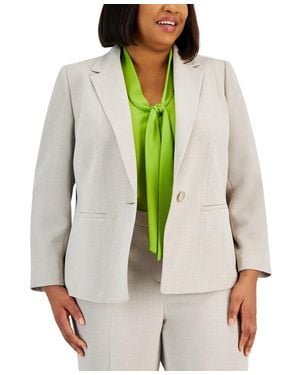 Kasper Crepe Blazer Jacket Summer Straw Stretch Notch Lapel Fts1097 - Green