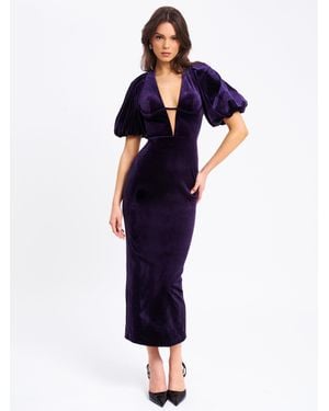Miss Circle Coraline Velvet Bubble Sleeve Backless Maxi Dress - Blue