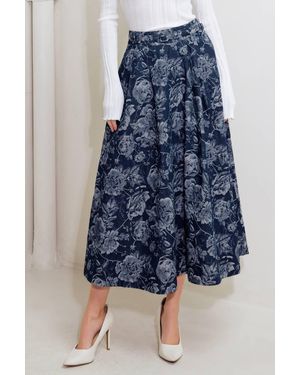 TRUEDAMES Urban Muse Jacquard Denim Skirt - Blue