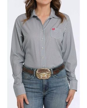 Cinch Medallion Print Button-Down Western Shirt - Gray