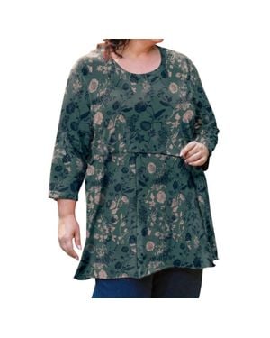 On The Plus Side Flower Heartwood 3/4 Sleeve Tunic - Green