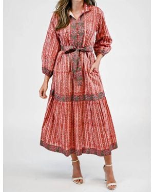 Victoria Dunn Folly Maxi Long Sleeve Dress - Red