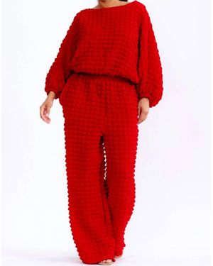 Karen T Design Relaxed-Fit Top With Trendy Balloon Sleeves And Wide-Leg Pants - Red