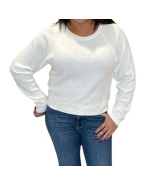 Bobi Boxy Raglan Waffle Long Sleeve Tee - Gray