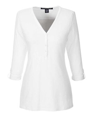 Devon & Jones Perfect Fit Y-Placket Convertible Sleeve Knit Top - White