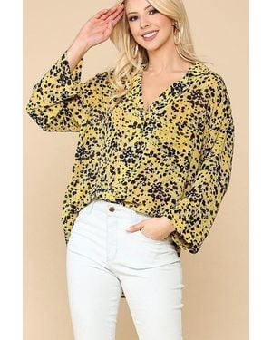 TRUEDAMES Animal Print Button Down Lapel Collar Shirt With Chest Pocket - Yellow