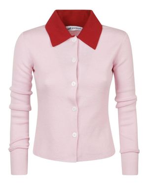 Self-Portrait Fitted Sweater With Button-Down Front - Pink