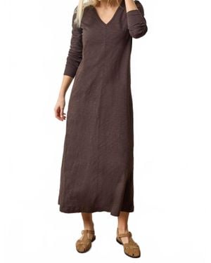 Lilla P Loose Knit Slub V-Neck Maxi Dress - Brown