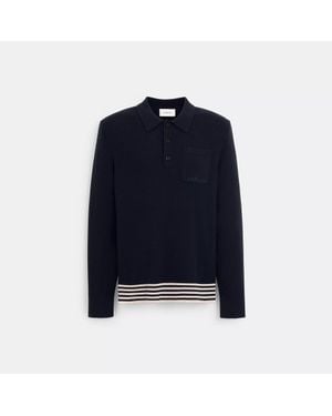 COACH Long Sleeve Knit Polo - Blue