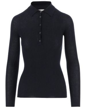 Sa Su Phi Dark Ribbed Cashmere-Silk Polo Shirt - Black