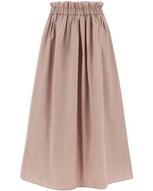 Herno Midi Skirt With Gathered Waistband And Soft Pleats - Brown