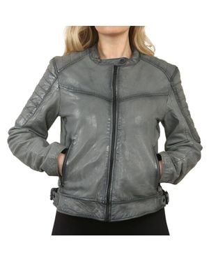 TruClothing Retro Quilted Leather Biker Jacket - Gray