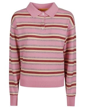 Guest In Residence Striped Polo Neck Cashmere Sweater - Pink