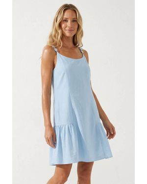 Naked Zebra Button Detail Ruffle Mini Dress - Blue