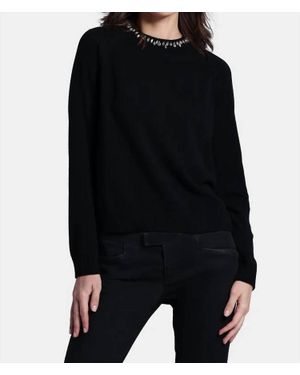 Minnie Rose Cotton Cashmere Raglan Crew Jewel Neck Top - Black