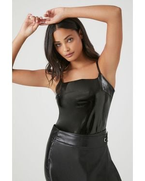Forever 21 Faux Patent Leather Bodysuit - Black