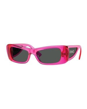 Versace Sunglasses Oval Full Rim, Transparent Fluo Fucsia Frame And Dark Lens Ve4481543487 - Pink