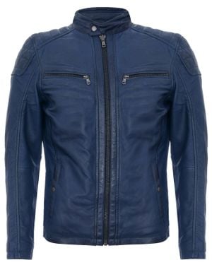 Infinity Leather Jacket Vintage Quilted Retro Racing Zipped Biker - Blue