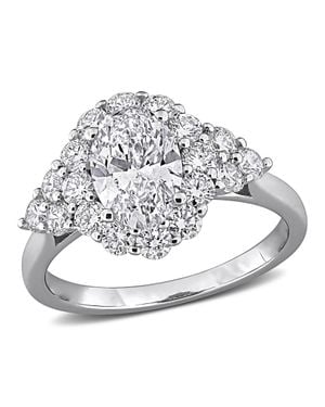 Mimi & Max Created Forever 2 1/4Ct Tgw Oval Round-Cut Lab-Grown Diamond Halo Engagement Ring Sterling - Metallic