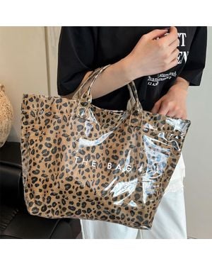 Fashnzfab The Bag Message Leopard Pattern Clear Finish Tote Bag - Metallic