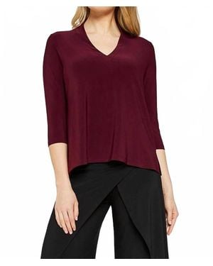 Sympli 3/4 Sleeves Deep V Top - Red