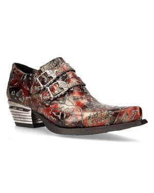 New Rock Embossed/ Leather Buckled Shoes-7960-S5 - Brown
