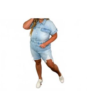 Blakeley Dreams You See Cotton Blend Short Sleeve Romper - Blue