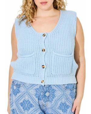 Baevely By Wellmade Plus-Size Powder Sky Knitted Vest - Blue