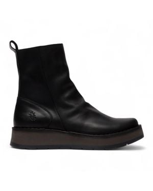 Fly London Reno053Fly Leather Zip Up Platform Comfort Ankle Boots - Black