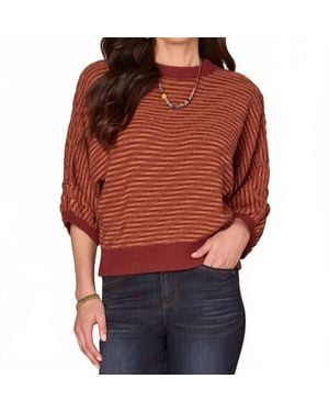 Democracy 3/4 Dolman Sleeve Banded Hem Bias Stitch Sweater - Red