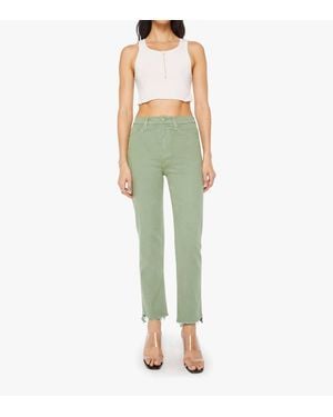 Mother High Waisted Rider Ankle Fray Jeans - Green