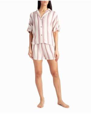 Nicole Miller Woven Shirt And Short Two-Piece Sleepwear Set - Multicolor
