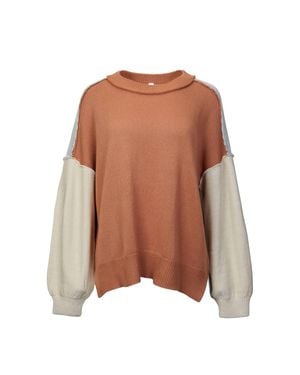 Bestto Slouchy Colorblock Knit Sweater - Brown