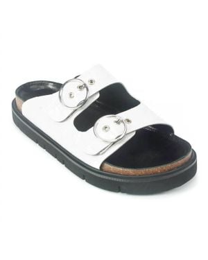 All Black Circle Buckle Lowform Sandal - White