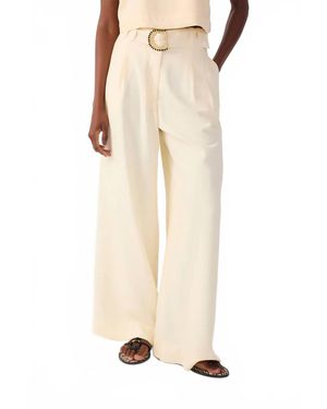 dress to Beaded Buckle Wide Leg Linen Pants - Natural