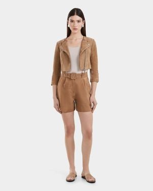 Rudsak Winni Fitted Cropped Suede Jacket - Natural
