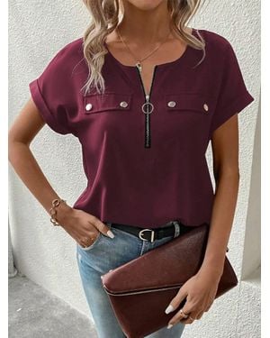 Faire Short Sleeve Zipper Top - Purple