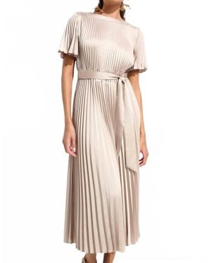 Joseph Ribkoff Pleated Satin Fit & Flare Dress - Natural