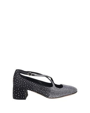 A. BOCCA Rhinestone-Embellished Satin Pumps With Cut-Out Detail - White