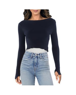 AllSaints Split Hem Ribbed Knit Crop Sweater - Blue