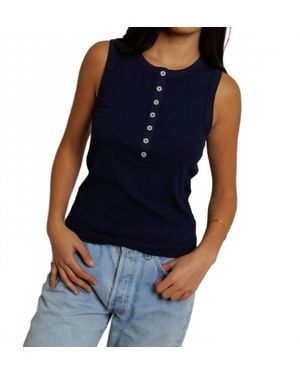 PERFECTWHITETEE Loretta Quarter Button Down Rib Tank Top - Blue