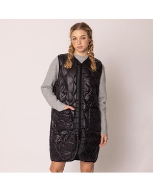 TRUEDAMES Solid Quilted Long Vest - Black