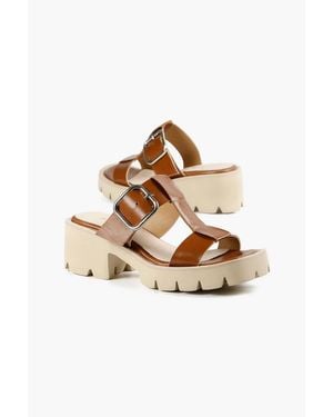 All Black Buckle Lugg Mule - Brown