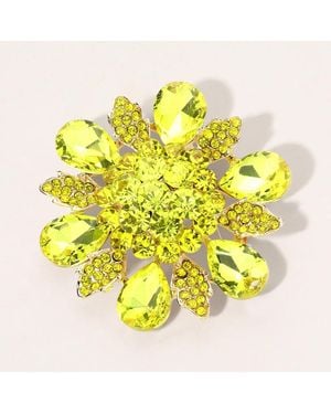 Fashnzfab Floral Glass Stone Pin Brooch - Yellow